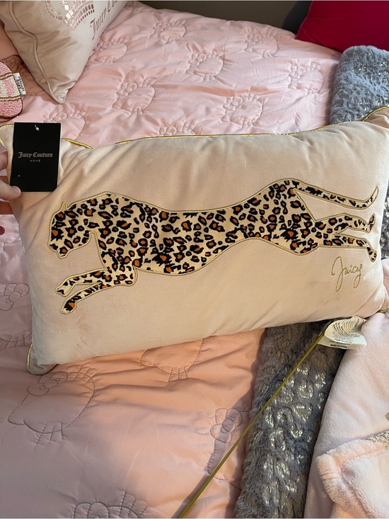 Juicy Couture Other - Juicy Couture Blush Pink Leopard Applique Decorative Pillow with Gold Piping